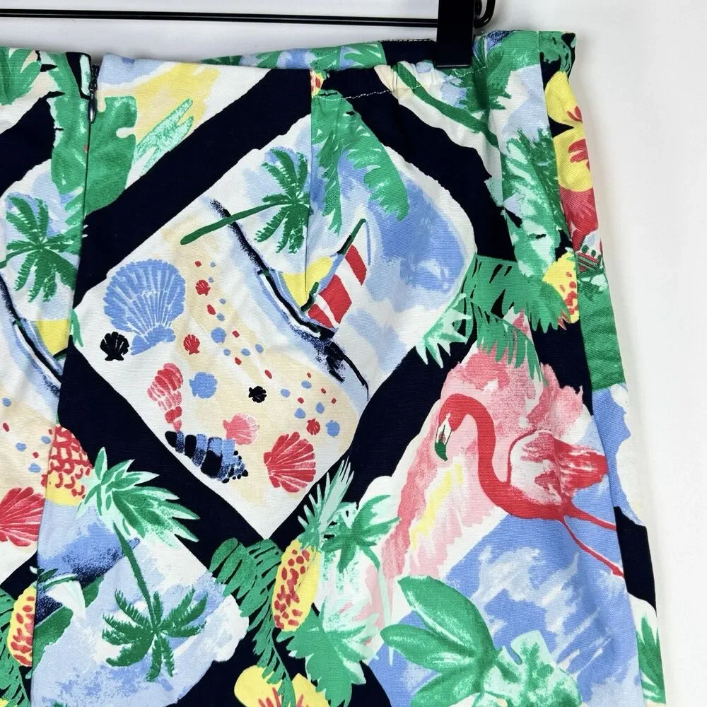 Talbots Skirt 16W Blue Tropical Print Cotton Stretch Summer Casual A Line Preppy
